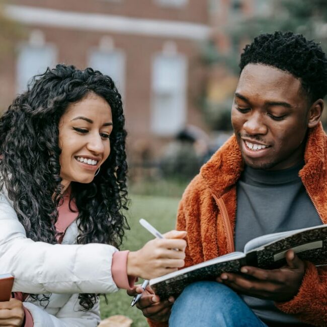 Two people studying