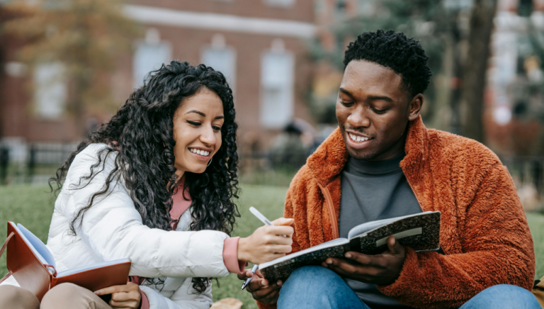 Two people studying