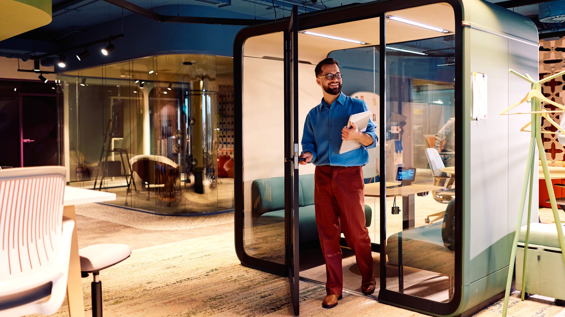 Person leaving modern office