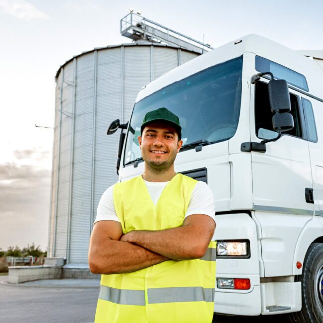 Man standing in front of his truck