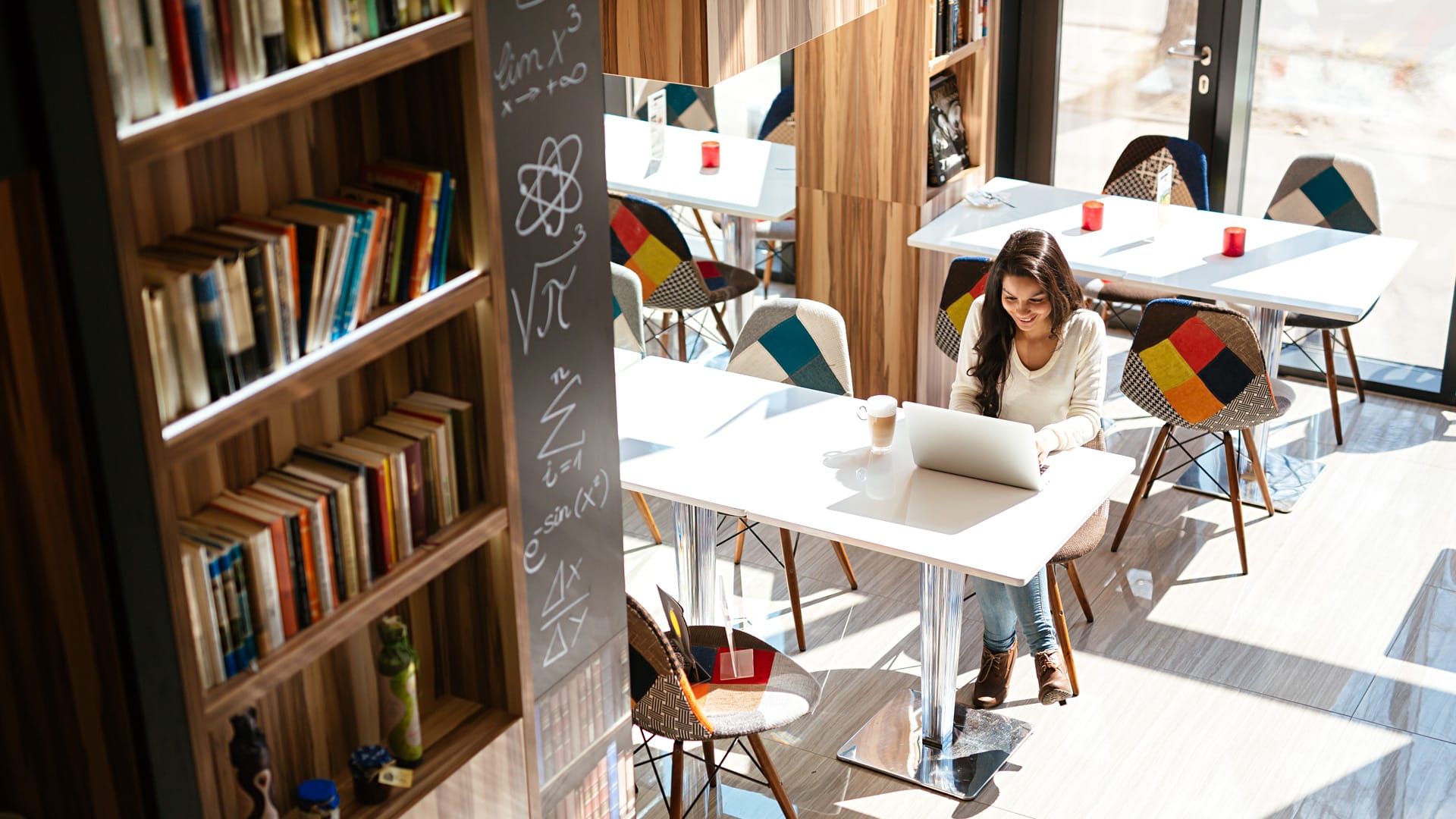 Teacher using wi-fi in staff common room