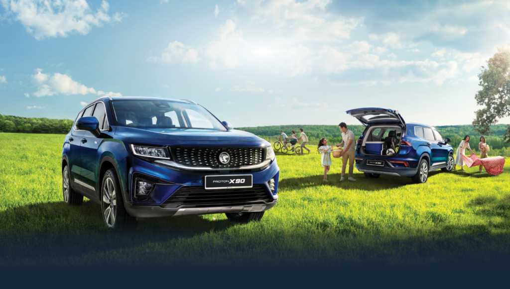 EON Berhad Proton X90 SUV used by family setting up a picnic in the countryside